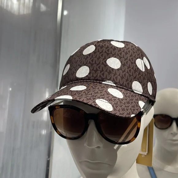 Michael Kors Women's Baseball Cap Hat Adjustable OS Chocolate BROWN DOTS NWT - Picture 12 of 16